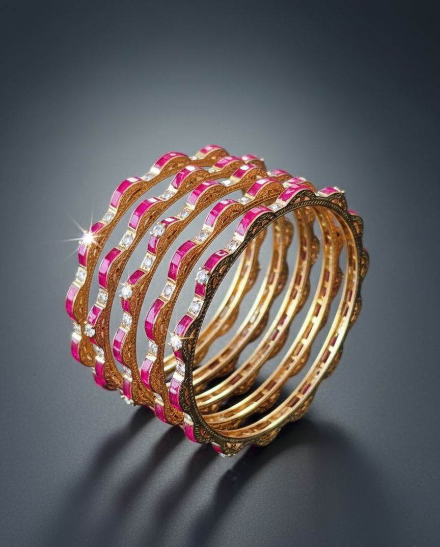 The Crimson Scallop: Ruby & Gold Heritage Bangles